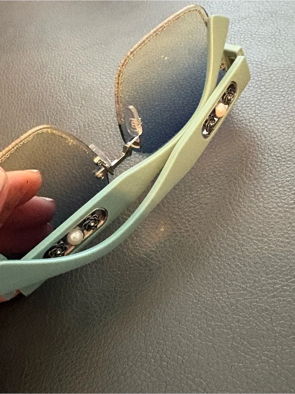 Chanel Gradient Square Rimless Sunglasses in Blue and Green